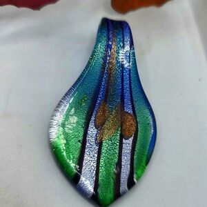 "5/$25" Leaf Metallic Art Glass Pendant